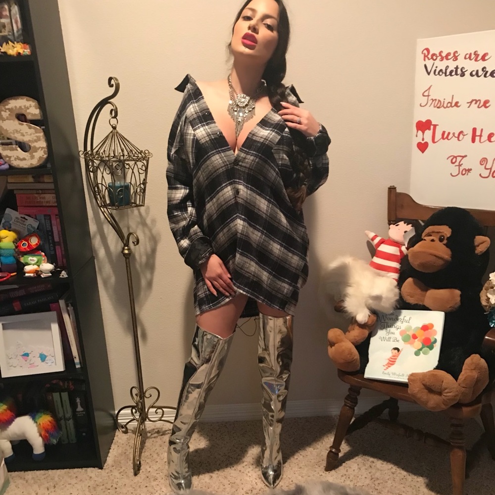 Mirrored thigh high boots